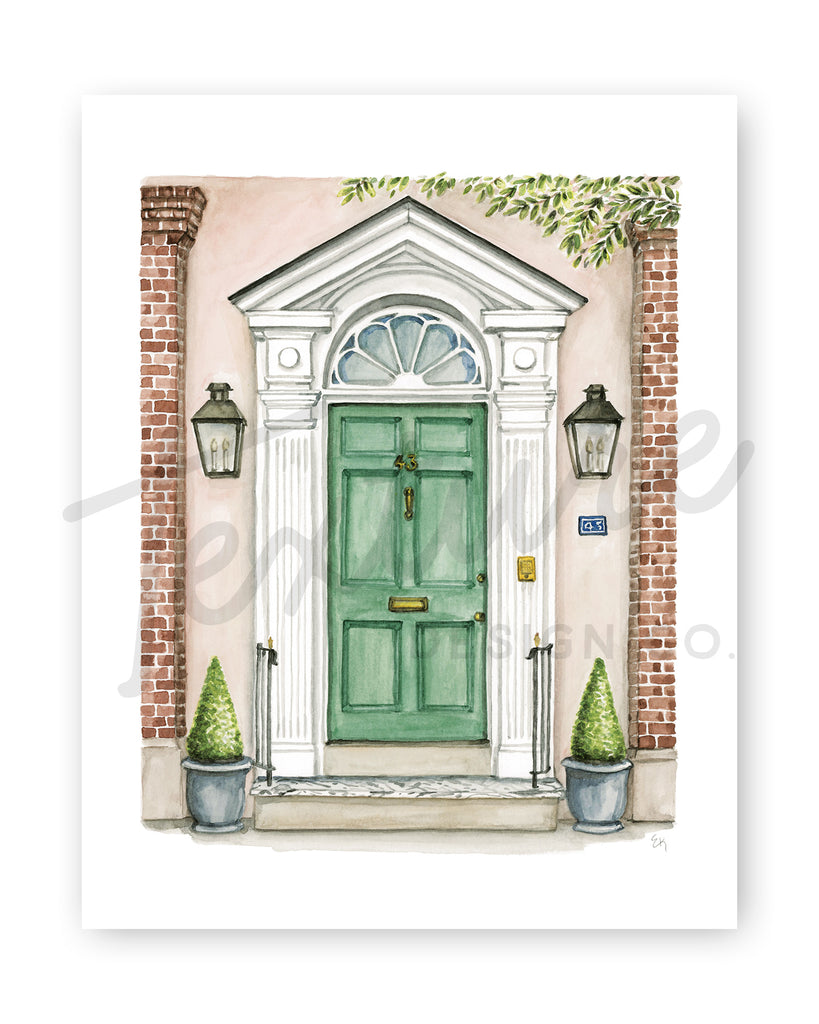 Front Door Watercolor Print: The Sea Green Door