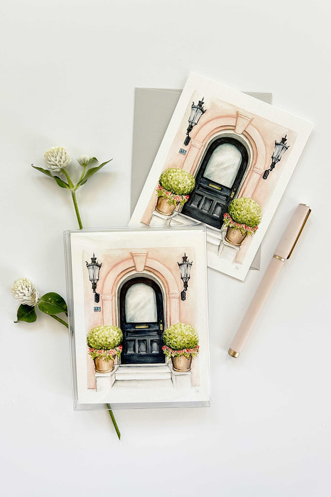 Front Door Greeting Card - The Arched Black Door