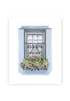 Flower Box Print of Blue House with Coastal Flowers