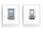 Flower Box Print of Blue House with Coastal Flowers