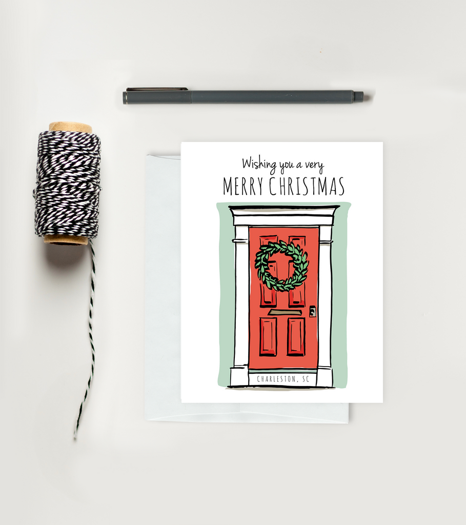 Holiday Greeting Card - Christmas - Charleston Door