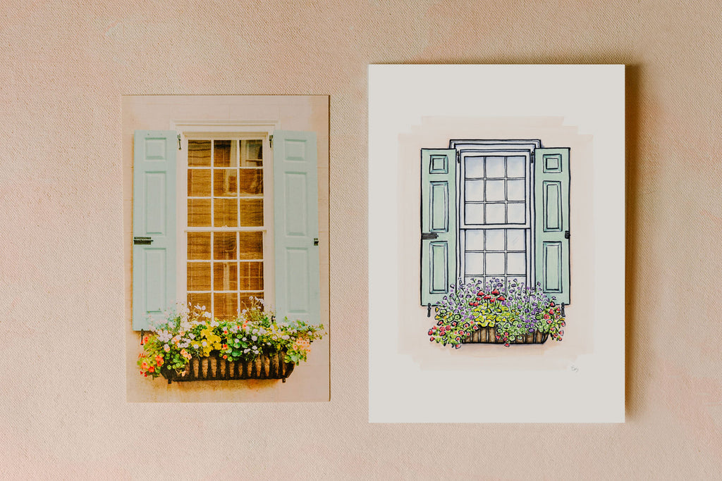 Flower Box Greeting Card - Pink & Mint House