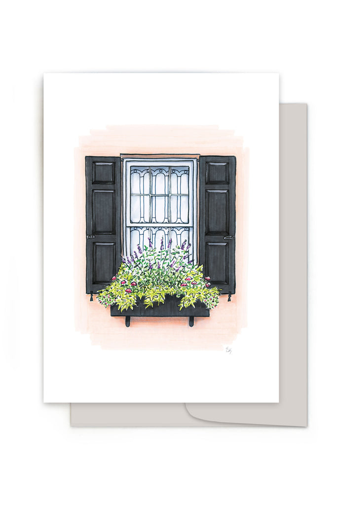 Flower Box Greeting Card - Light Coral House