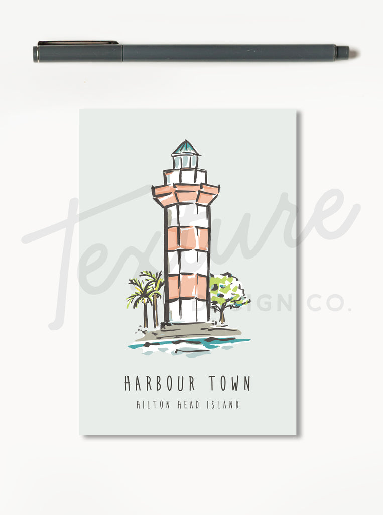 Sherbet Painted Streets - Harbour Town Lighthouse Postcard