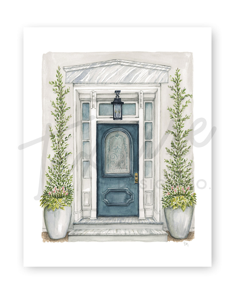 Front Door Watercolor Print: The Etched Glass Door