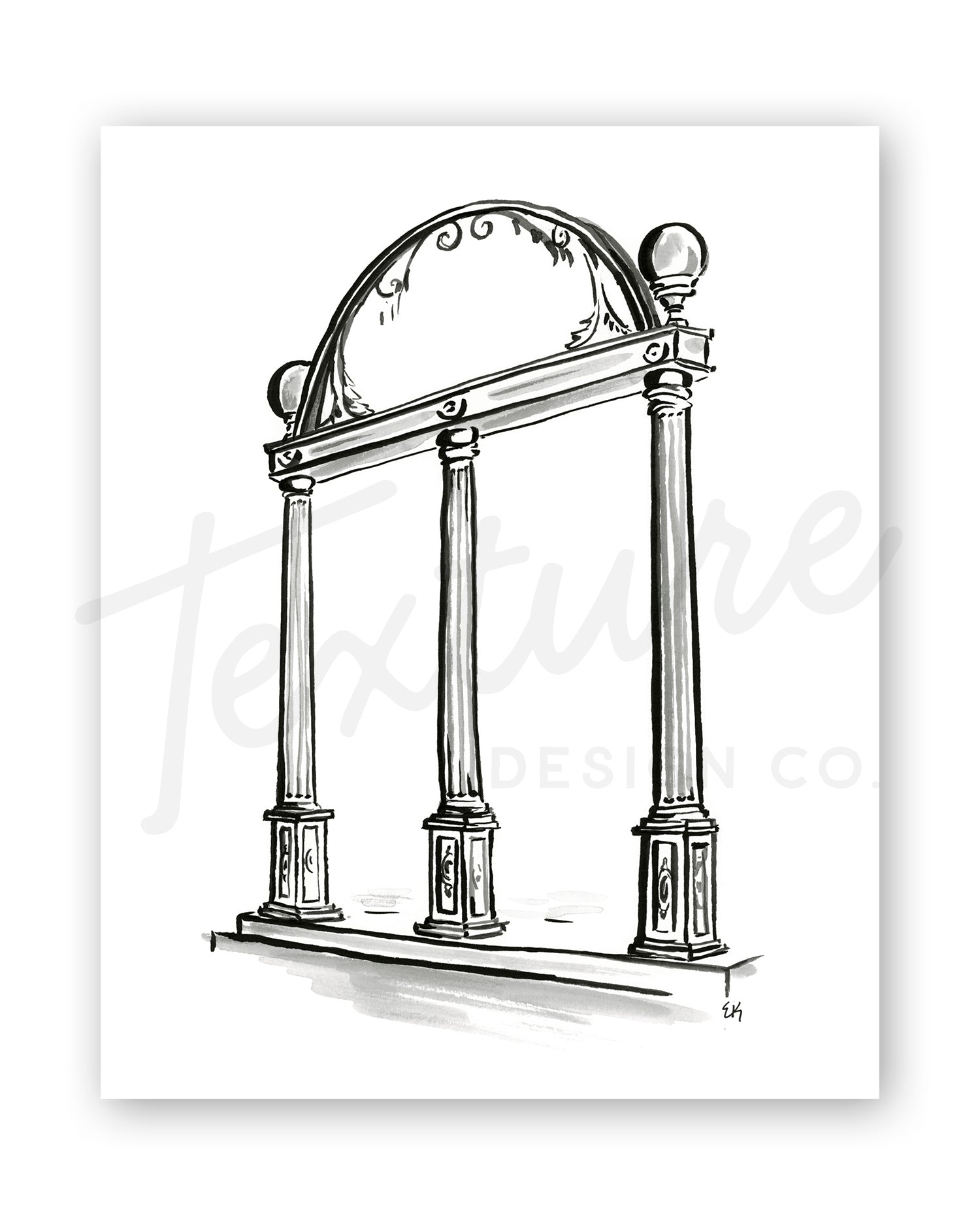 Arch Print Design Architectural Art Print: UGA Arch Painting – Texture Design Co.