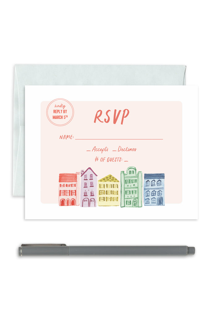 Rainbow Row Watercolor RSVP Card [Digital Download]