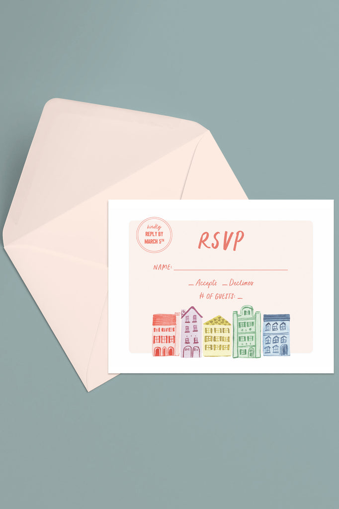 Rainbow Row Watercolor RSVP Card [Digital Download]