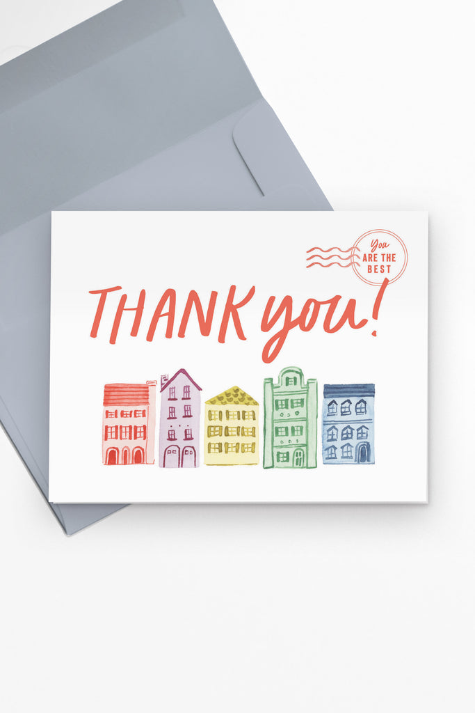 Rainbow Row Thank You Greeting Card