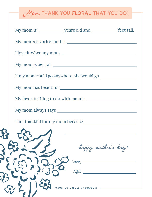 FREE Downloadable Mother's Day Questionnaire