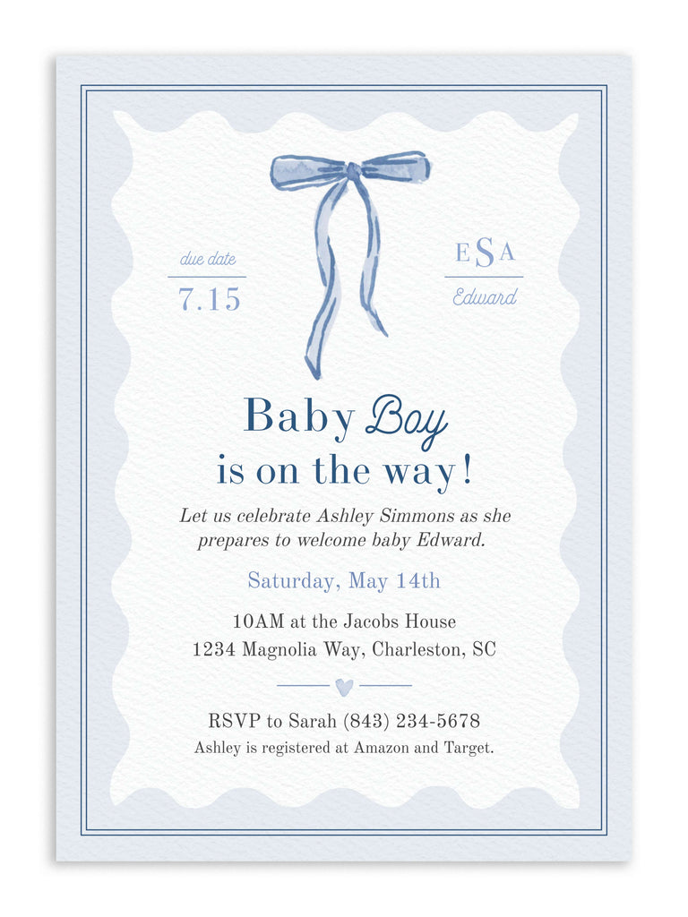 Tied with Love Baby Shower Invitation in Blue [Digital Download]