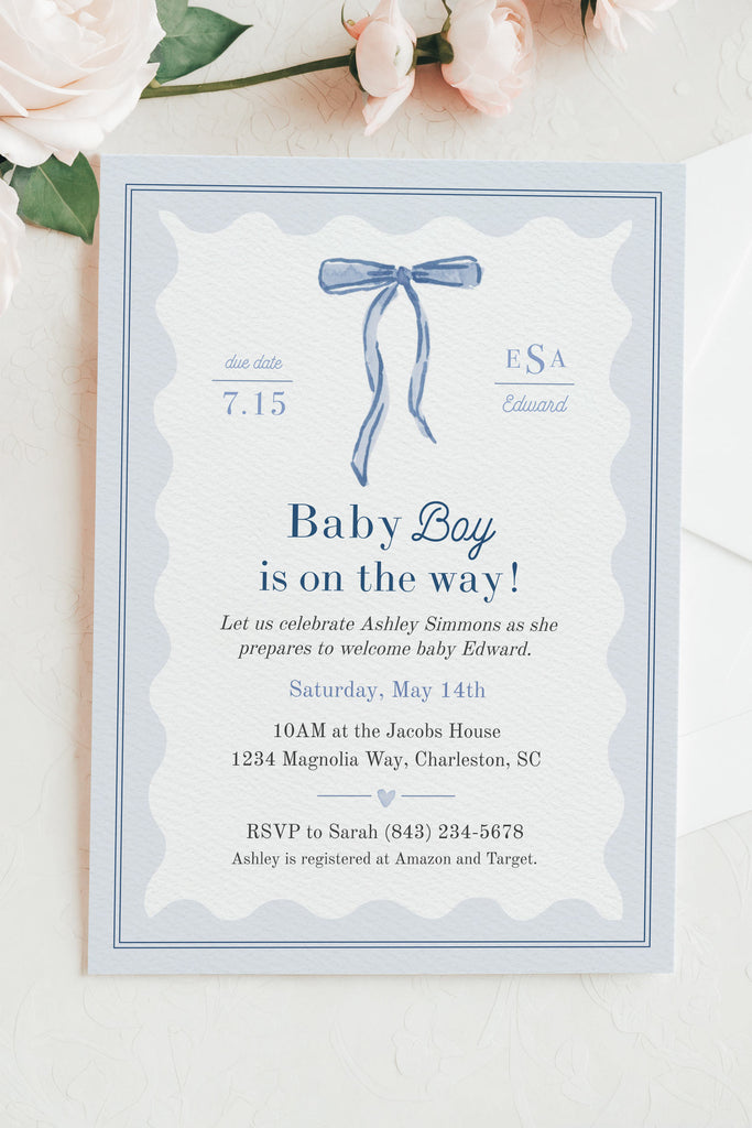 Tied with Love Baby Shower Invitation in Blue [Digital Download]