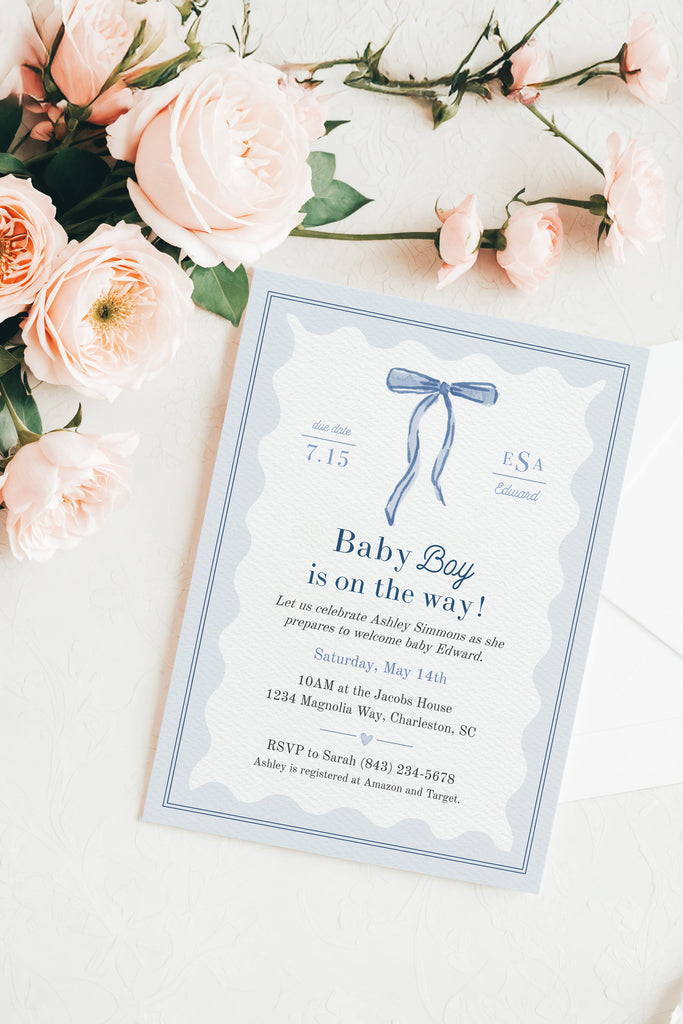 Tied with Love Baby Shower Invitation in Blue [Digital Download]