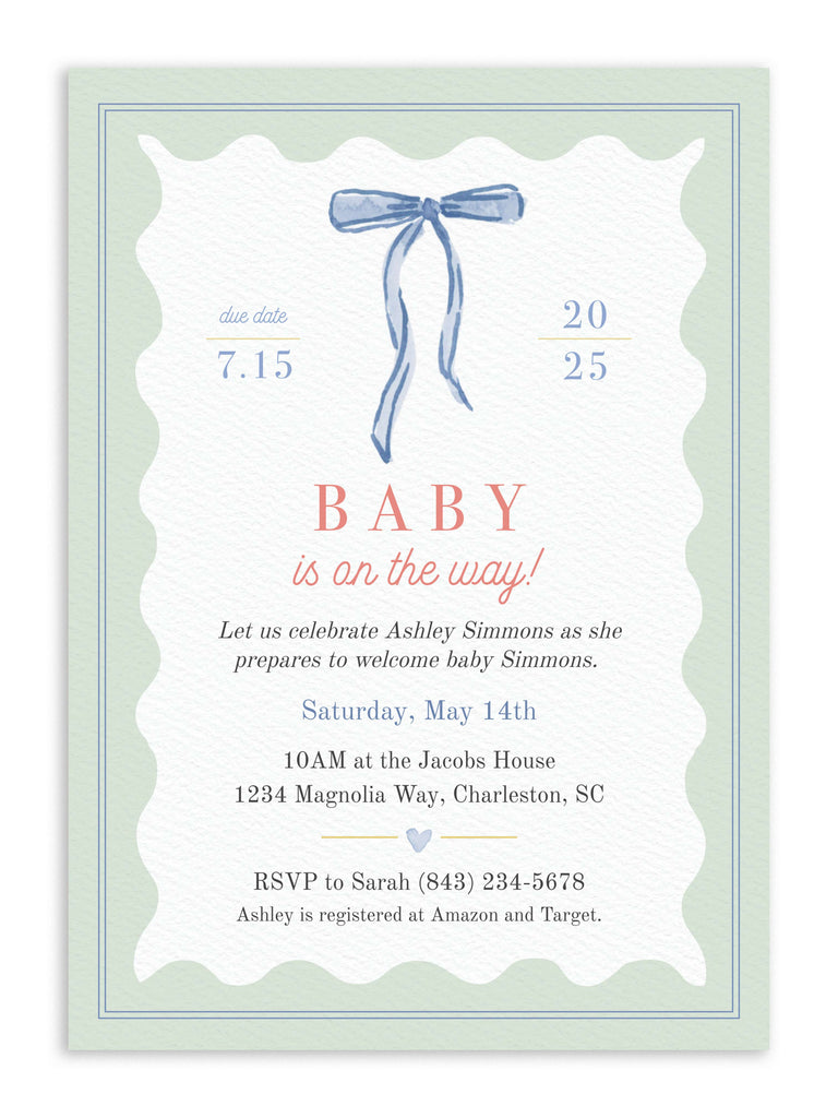 Tied with Love Baby Shower Invitation in Green [Digital Download]