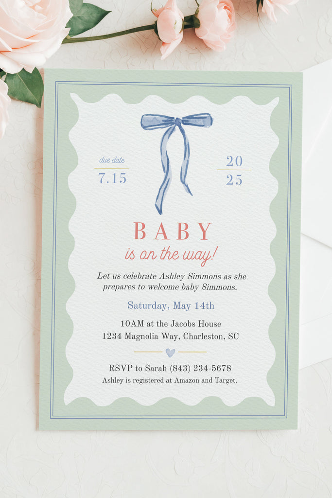 Tied with Love Baby Shower Invitation in Green [Digital Download]