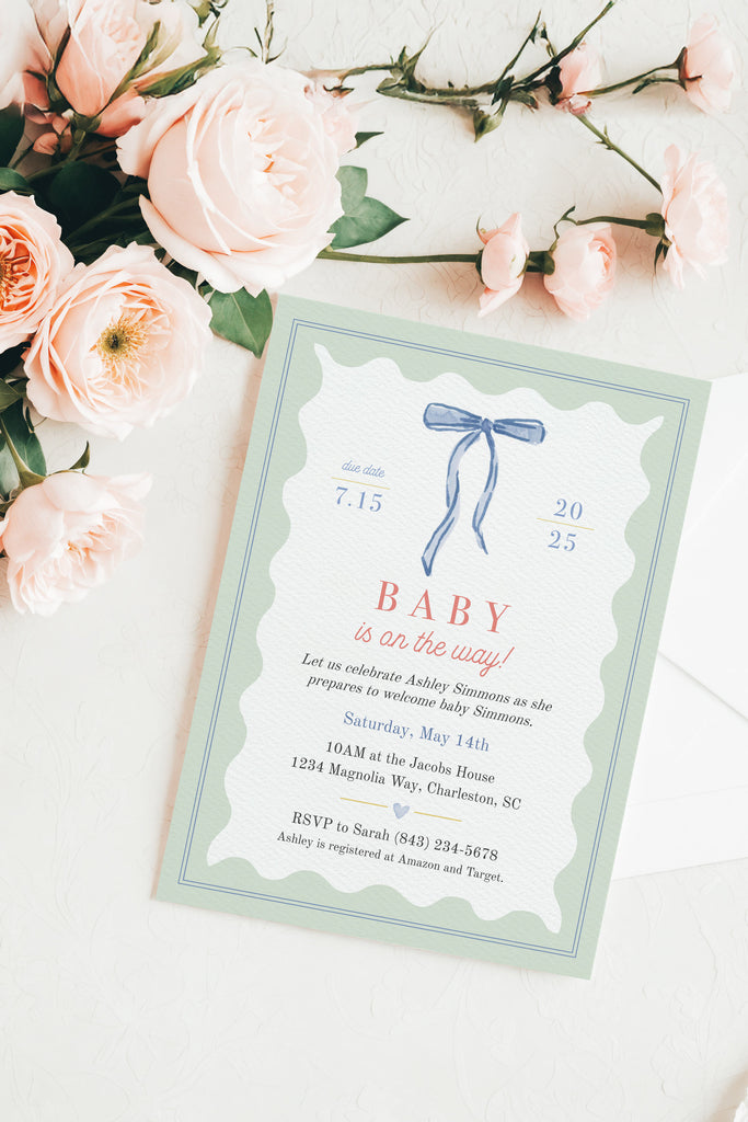 Tied with Love Baby Shower Invitation in Green [Digital Download]