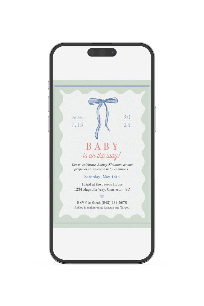 Tied with Love Baby Shower Invitation in Green [Digital Download]