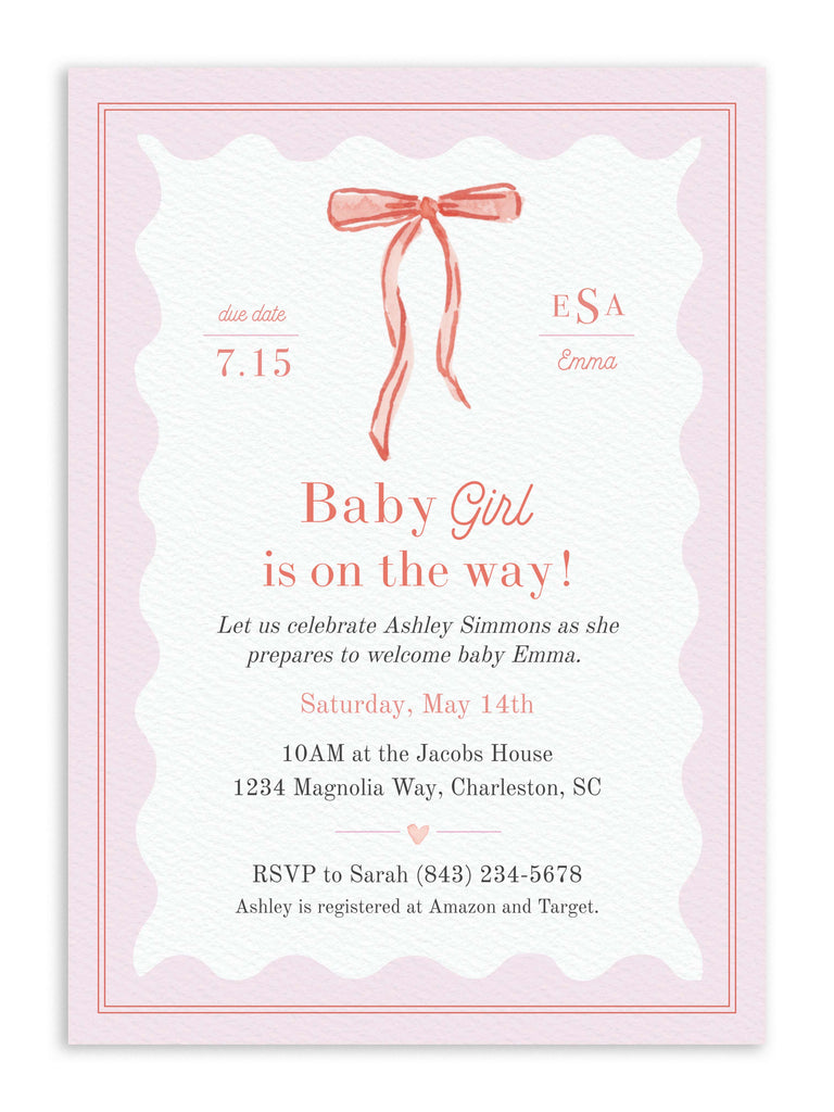 Tied with Love Baby Shower Invitation  in Pink [Digital Download]