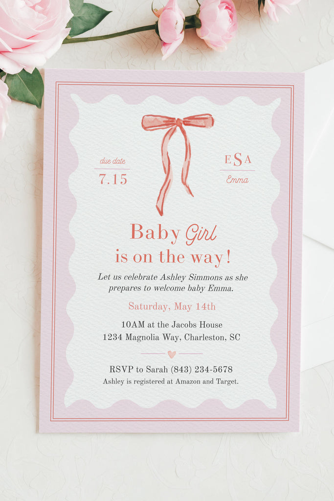 Tied with Love Baby Shower Invitation  in Pink [Digital Download]