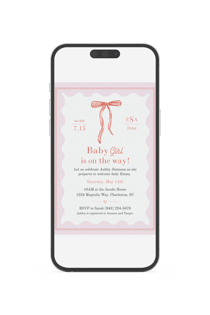 Tied with Love Baby Shower Invitation  in Pink [Digital Download]