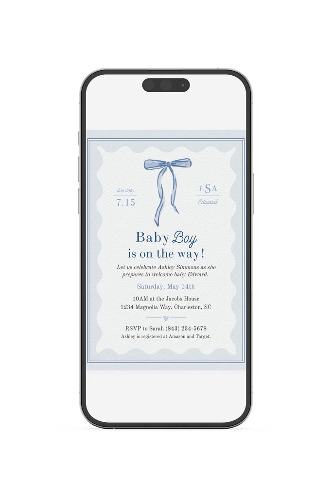 Tied with Love Baby Shower Invitation in Blue [Digital Download]