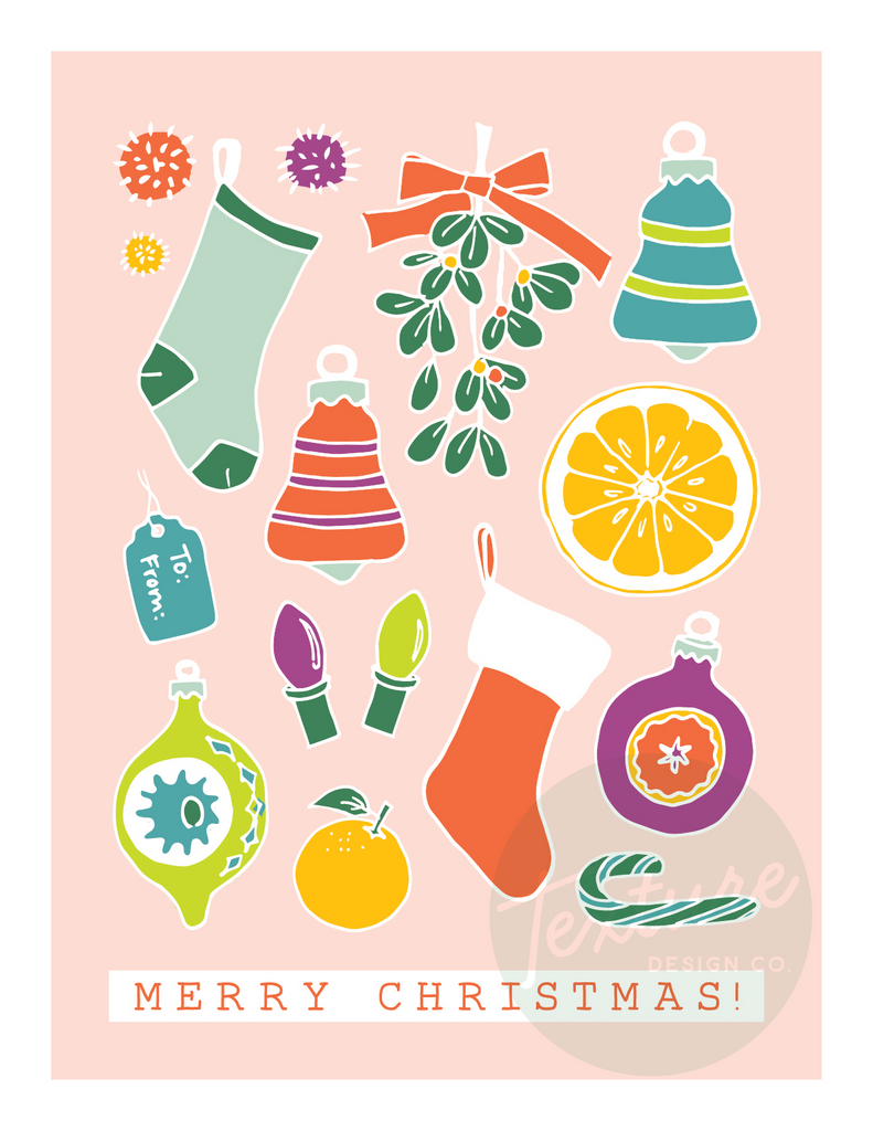 Holiday Greeting Card - Christmas - Vintage Ornaments