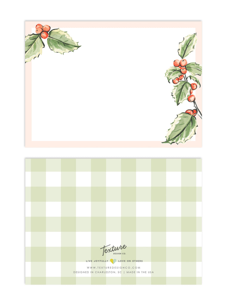 Holiday Greeting Card - Christmas - Holly Berry Flat Card