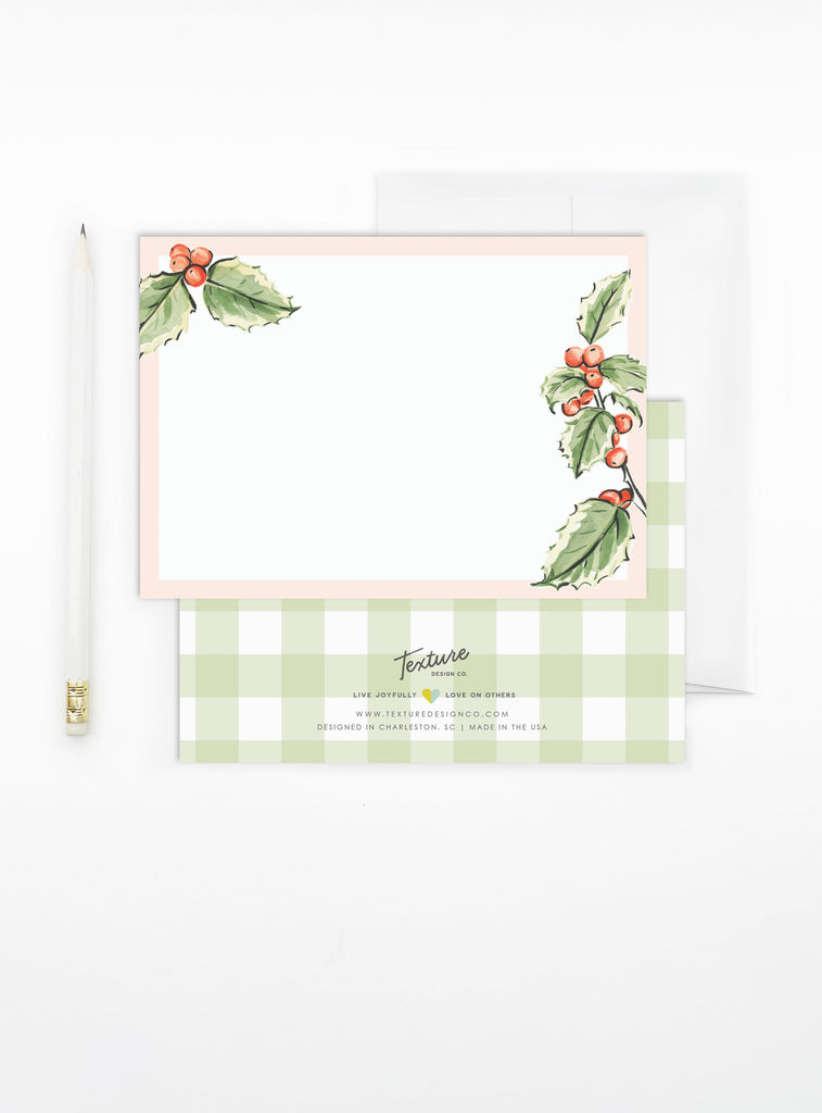 Holiday Greeting Card - Christmas - Holly Berry Flat Card