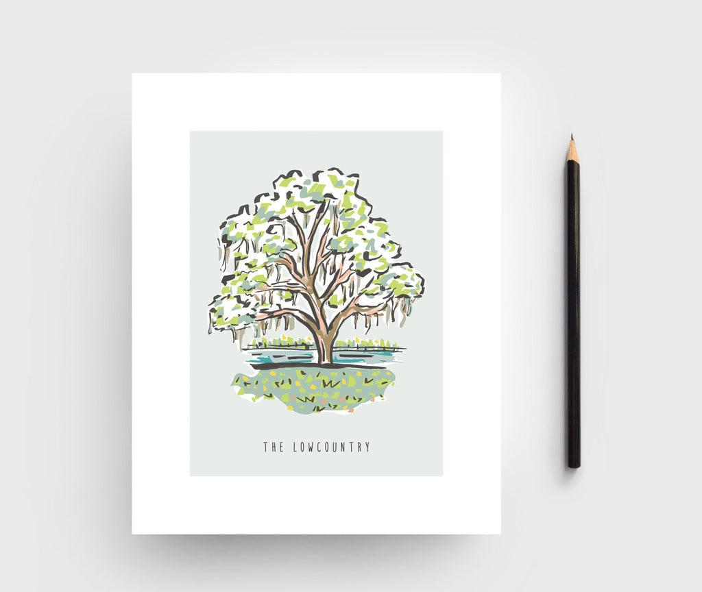 Lowcountry Oak Tree with Spanish Moss Print